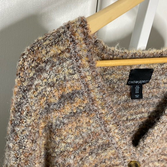 Cynthia Rowley | Tan/Neutral Stripe Cozy Girl Nubby Button-Down Cardigan Sz Med - Picture 4 of 11